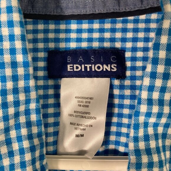 Mens Basic Editions Short Sleeve Button Gingham Shirt Blue White Cotton M - Picture 4 of 4